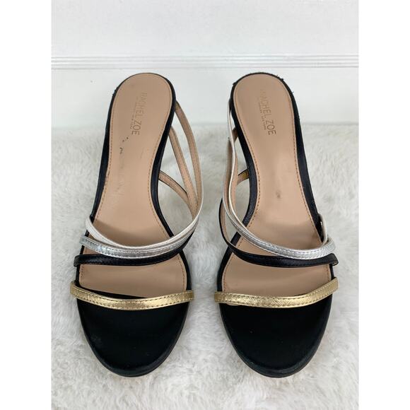 Rachel Zoe Black Strappy Heeled Sandals With Gold & Silver Accents Size 7 - Picture 2 of 9